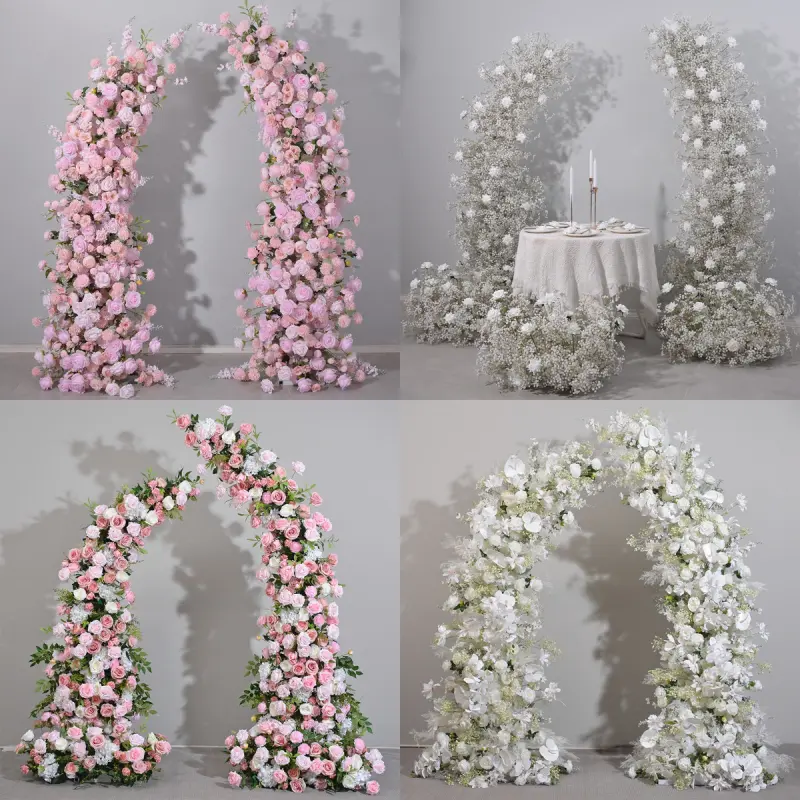 Red White Crescent Flower Arch – Moon Gate Wedding Arch