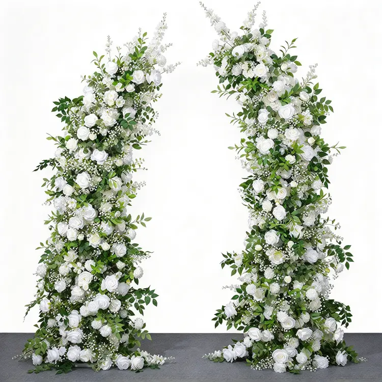 White Crescent Moon Gate Arch Front View Full Asymmetric Shape on White Background