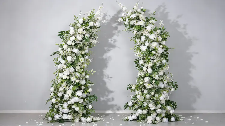 White Crescent Flower Arch at Modern Minimalist Wedding Ceremony