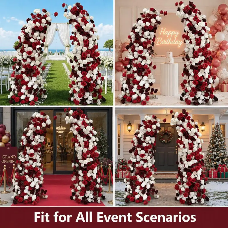 Red White Crescent Flower Arch – Moon Gate Wedding Arch