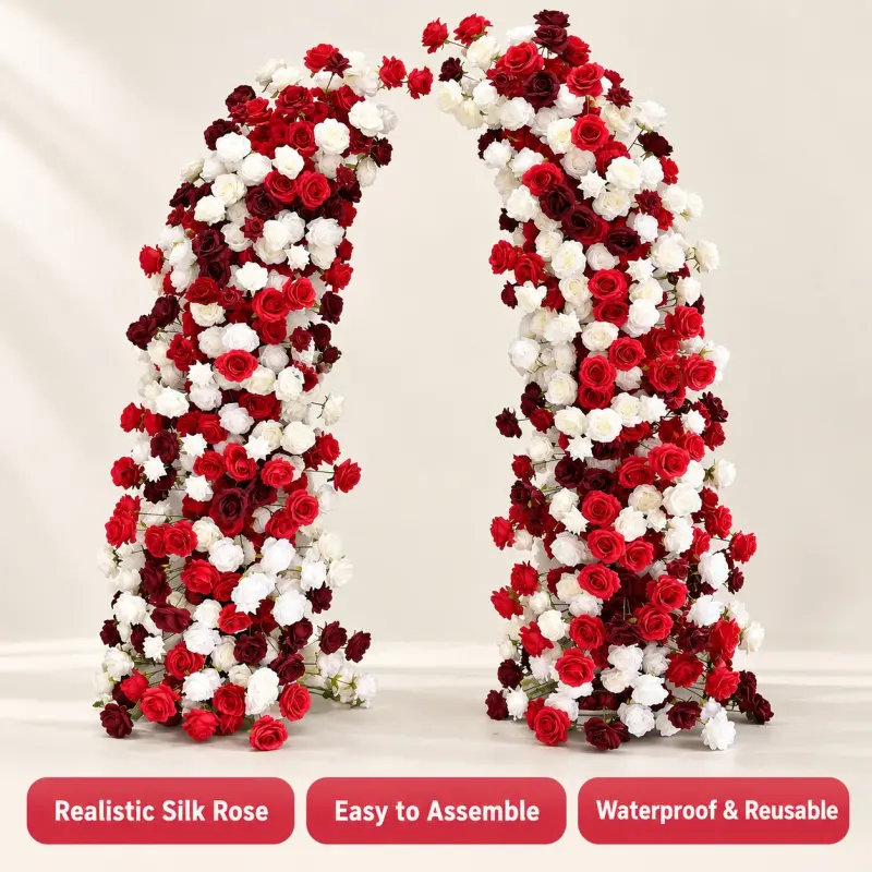 Red White Crescent Flower Arch – Moon Gate Wedding Arch