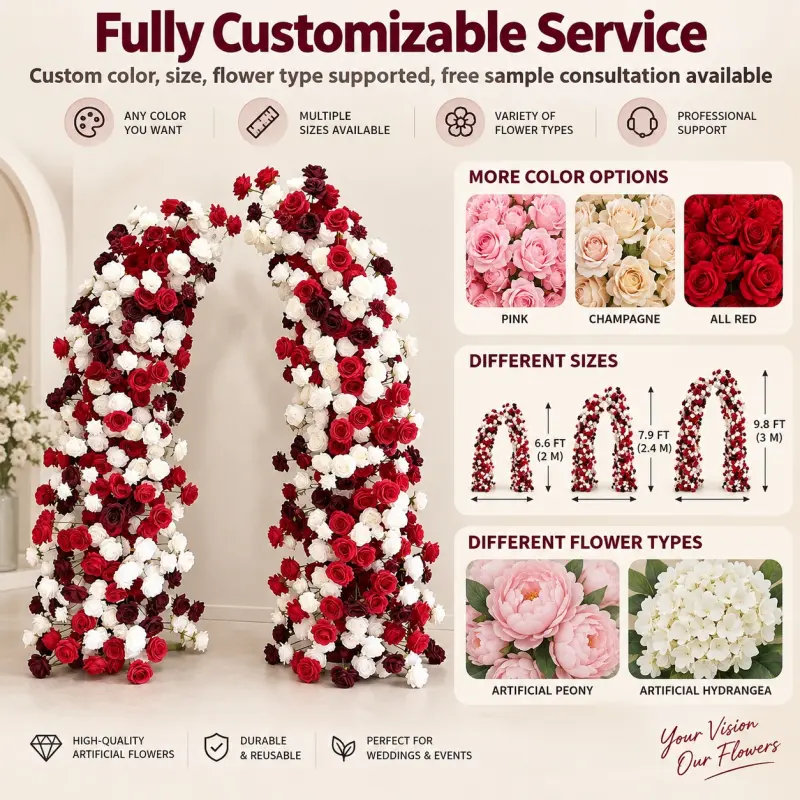Red White Crescent Flower Arch – Moon Gate Wedding Arch