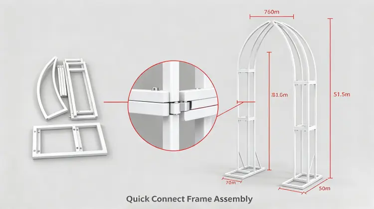 Crescent Arch Dark Bronze Metal Frame Curved Structure Quick Connect Assembly