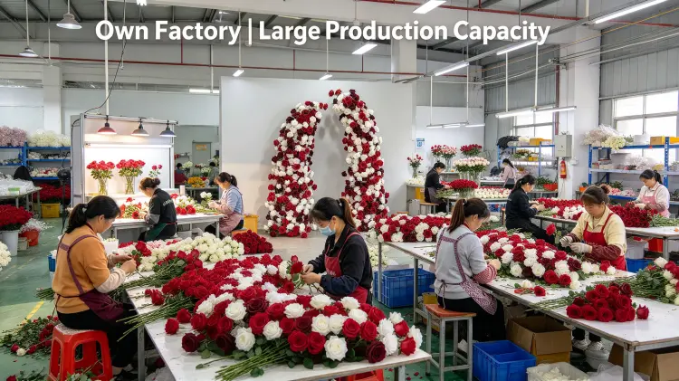 Factory Workers Hand-Tying Red White Crescent Arch Three-Light Color Test Production