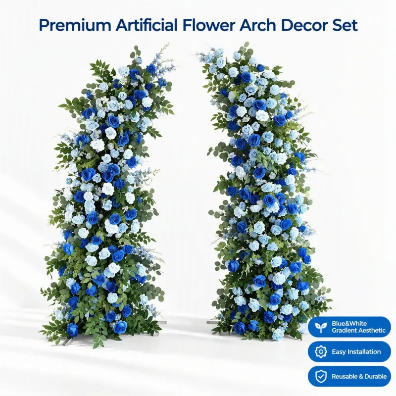 Blue White Crescent Flower Arch – Moon Gate Wedding Arch