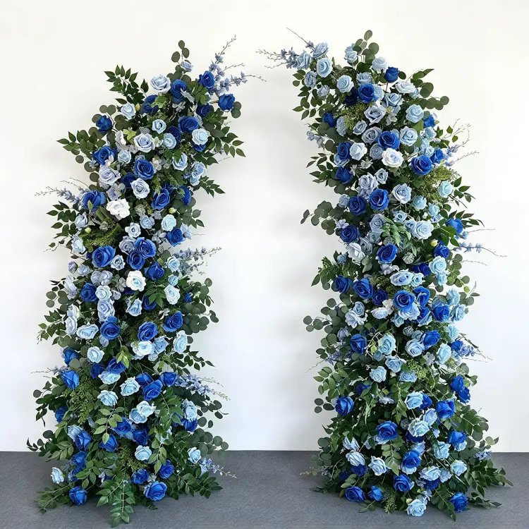 Blue White Crescent Moon Gate Arch Front View Full Asymmetric Shape