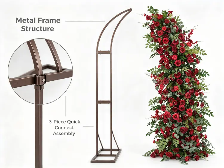 Crescent Arch Dark Bronze Metal Frame Curved Structure Quick Connect Assembly