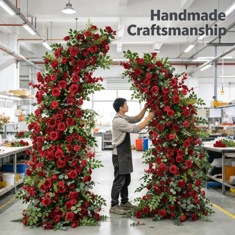 Artisan Rub Testing Red Rose Flowers on White Cotton Fabric