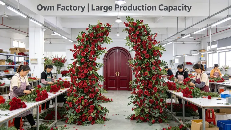 Factory Workers Hand-Tying Deep Red Crescent Arch Rub Test Production