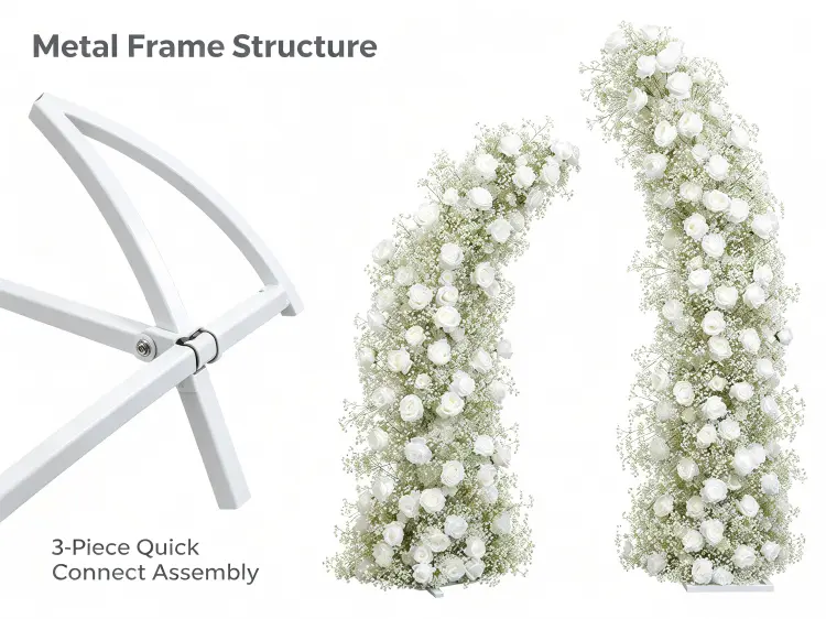Crescent Arch White Metal Frame Curved Structure Quick Connect Assembly