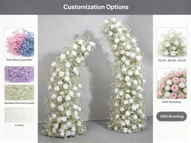 Custom Crescent Arch Baby's Breath Ratio Rose Density Tinted Color OEM Service Options