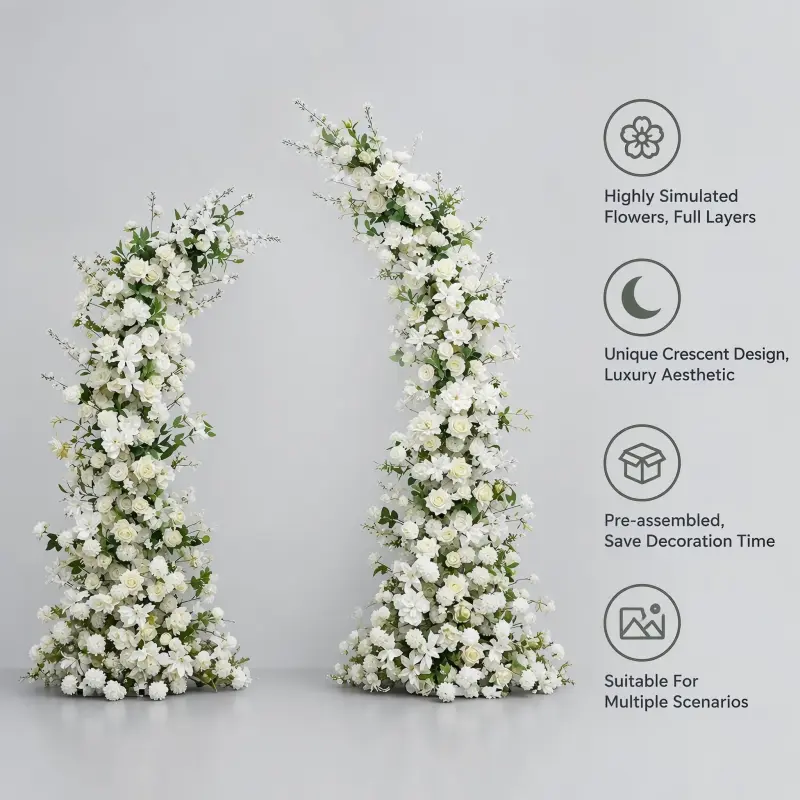White Peony Crescent Arch – Moon Gate Wedding Arch