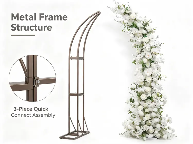 Crescent Arch Dark Bronze Metal Frame Curved Structure Quick Connect Assembly