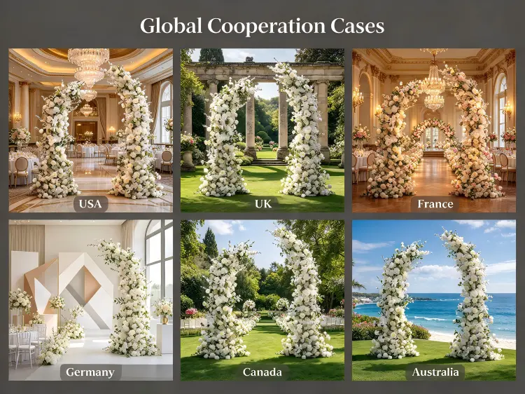 Global Peony Crescent Arch Wedding Projects in USA Europe Luxury Hotel Ceremonies