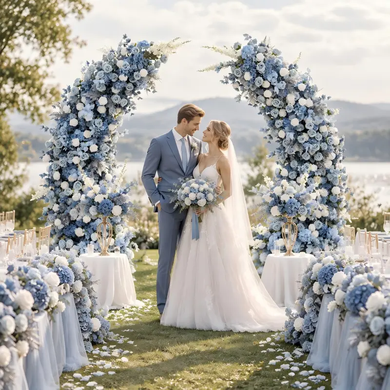 Dusty Blue Crescent Arch – Moon Gate Wedding Arch