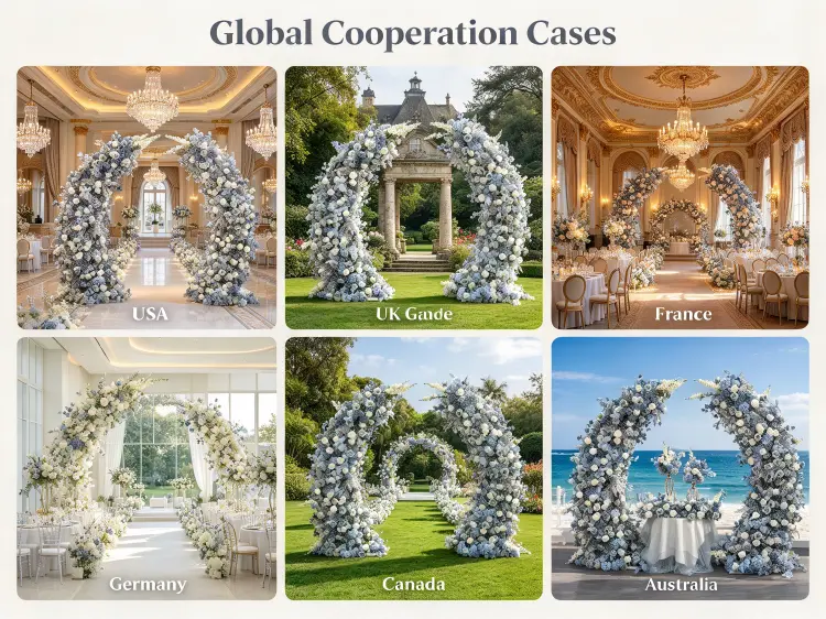 Global Dusty Blue Crescent Arch Wedding Projects in USA Europe Dreamy Hotel Ceremonies