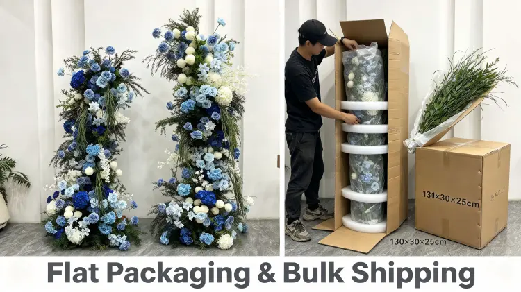 Blue Hydrangea Crescent Arch Flat Packaging Cardboard Ring Protection Each Ball