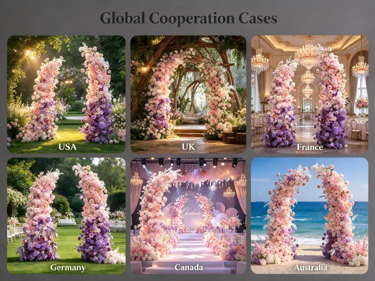 Global Pink Purple Gradient Crescent Arch Wedding Projects in USA Europe Fairytale Boho Ceremonies