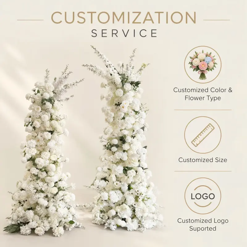 White Rose Delphinium Crescent Arch – Moon Gate Wedding Arch