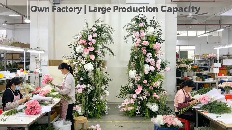 Factory Workers Anthurium Tissue Wrap Hollow Stem Wire Trailing Greenery Crescent Arch Production