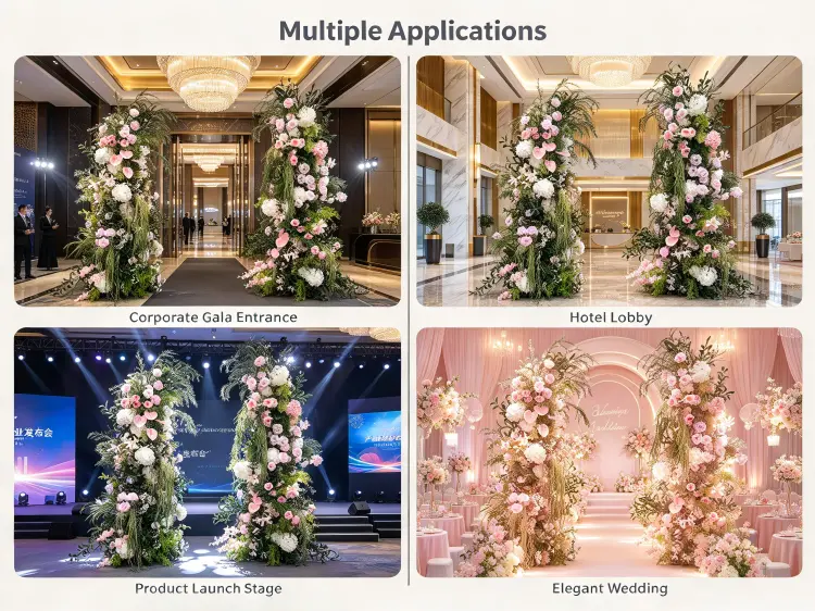 Pink Anthurium Crescent Arch in Corporate Gala Hotel Lobby Product Launch Wedding Settings