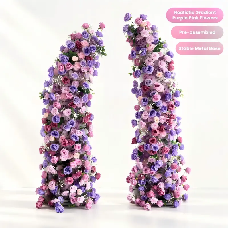 Purple Pink Draped Crescent Arch – Waterfall Flower Arch
