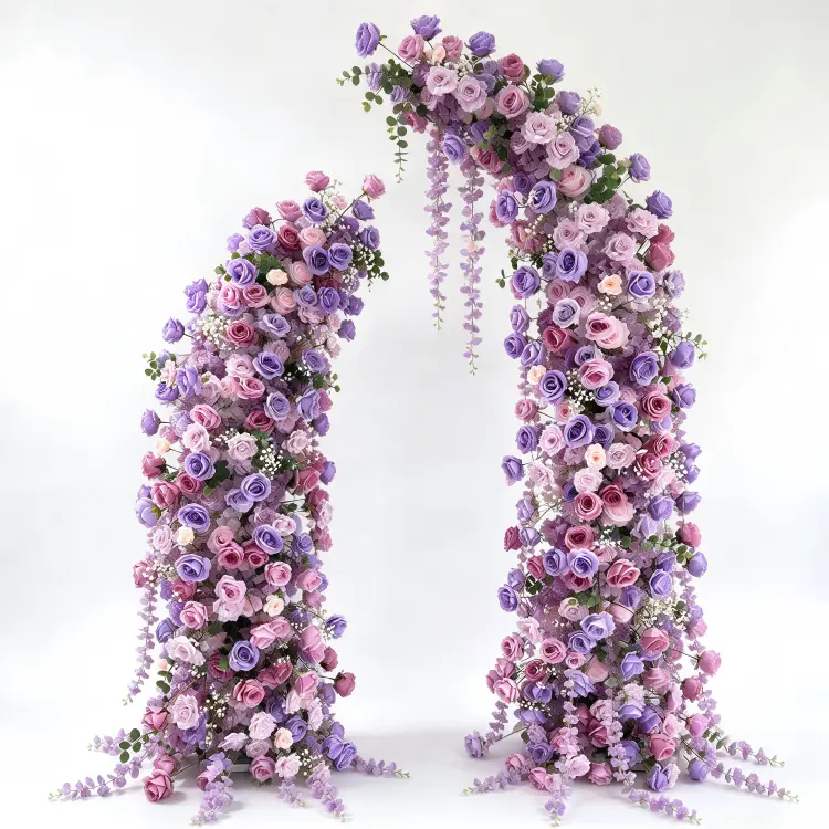 Purple Pink Draped Crescent Moon Gate Arch Front View Full Waterfall Cascade
