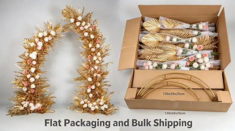 Gold Leaf Crescent Arch Flat Packaging Areca Fans Tissue Wrapped Fern Flat Protection Carton