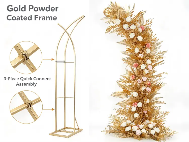 Crescent Arch Gold Powder Coated Metal Frame Curved Structure Quick Connect Assembly