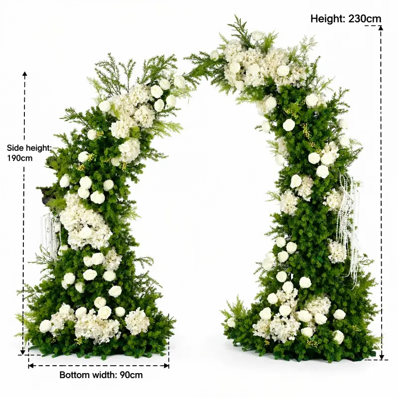 Green Foliage Crescent Arch – White Rose Moon Gate Arch