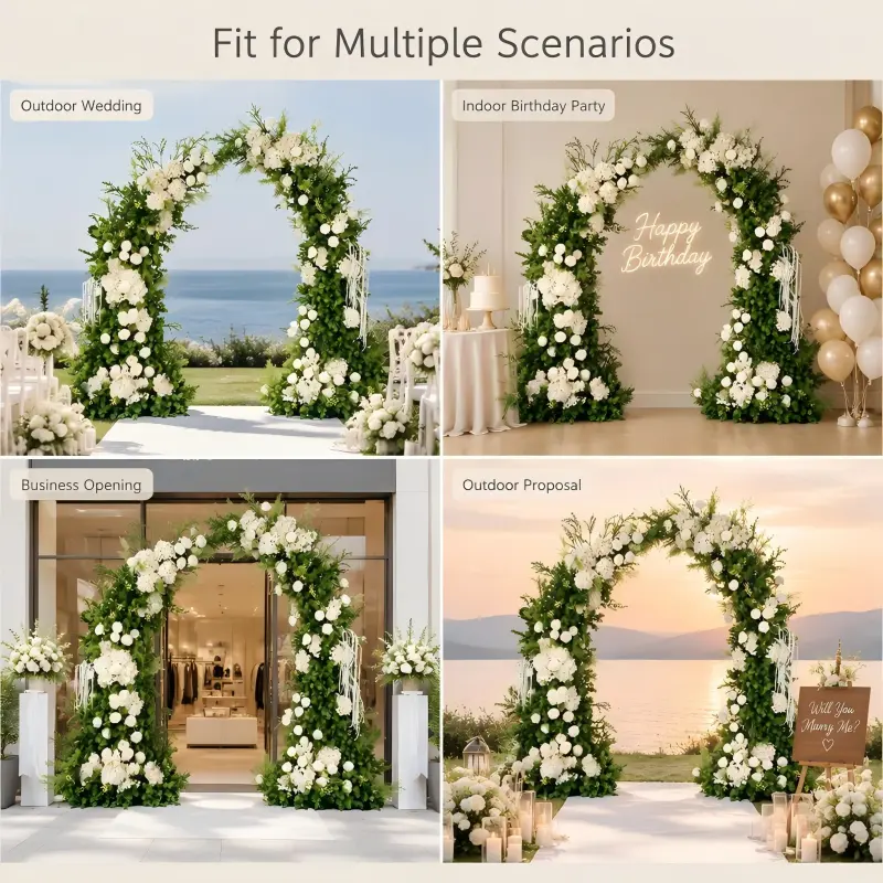 Green Foliage Crescent Arch – White Rose Moon Gate Arch