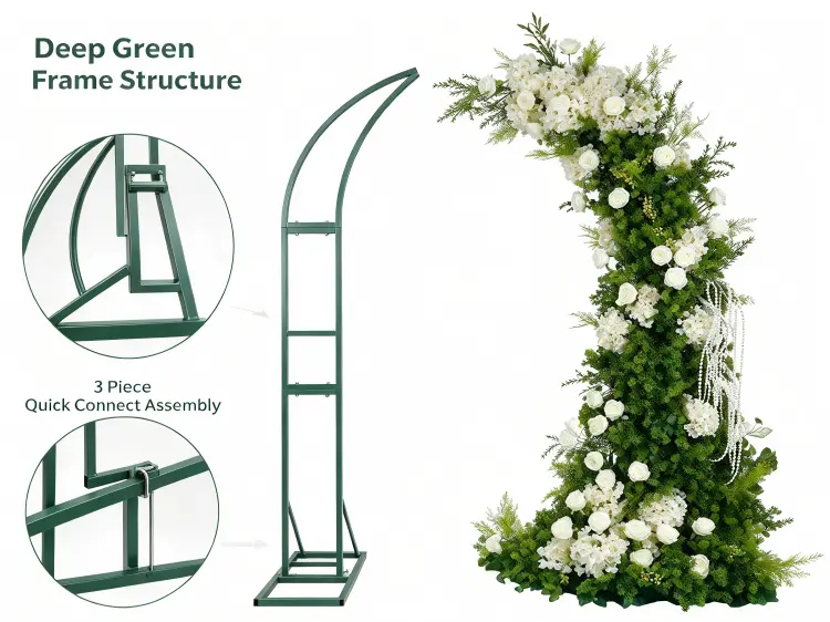 Crescent Arch Deep Green Metal Frame Curved Structure Quick Connect Assembly