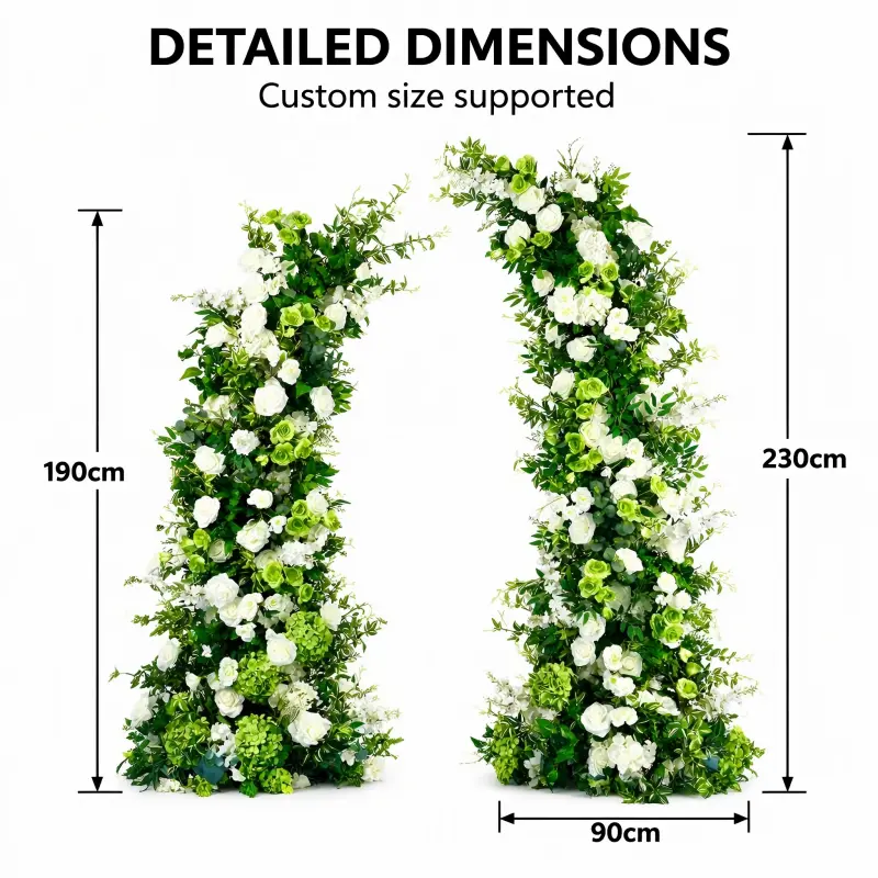 Green Hydrangea Crescent Arch – White Rose Moon Gate Arch