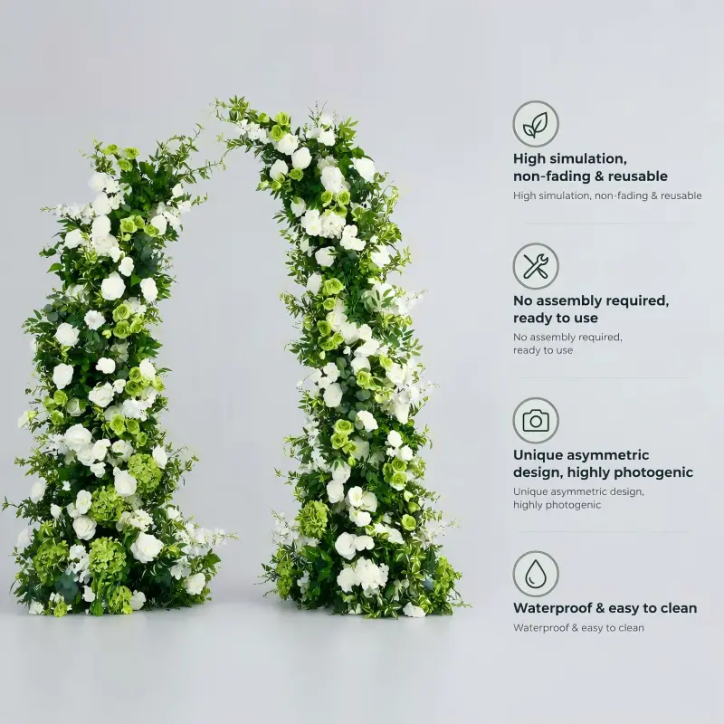 Green Hydrangea Crescent Arch – White Rose Moon Gate Arch