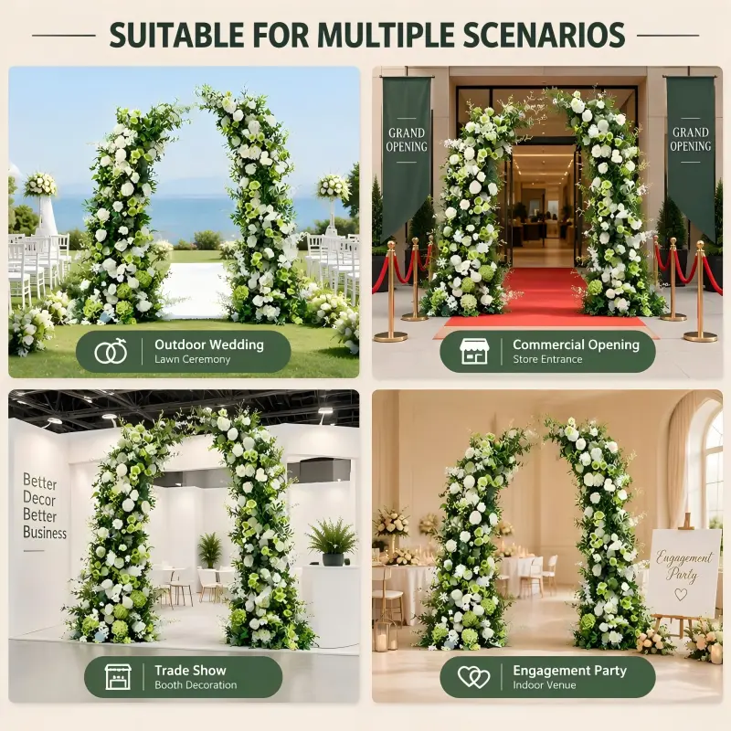 Green Hydrangea Crescent Arch – White Rose Moon Gate Arch