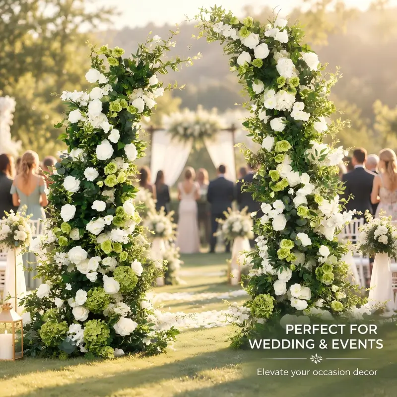 Green Hydrangea Crescent Arch – White Rose Moon Gate Arch