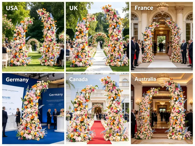 Global Colorful Floral Pillar Set Projects Garden Party Weddings Outdoor Ceremonies Map