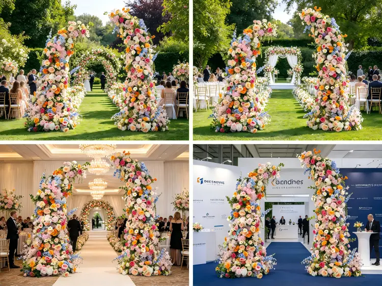 Colorful Floral Pillars in Garden Party Wedding Outdoor Ceremony Banquet Entrance Aisle Applications