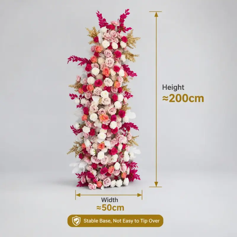 Blush Rose Floral Pillar Set – Champagne Gold Accent Flower Pillars