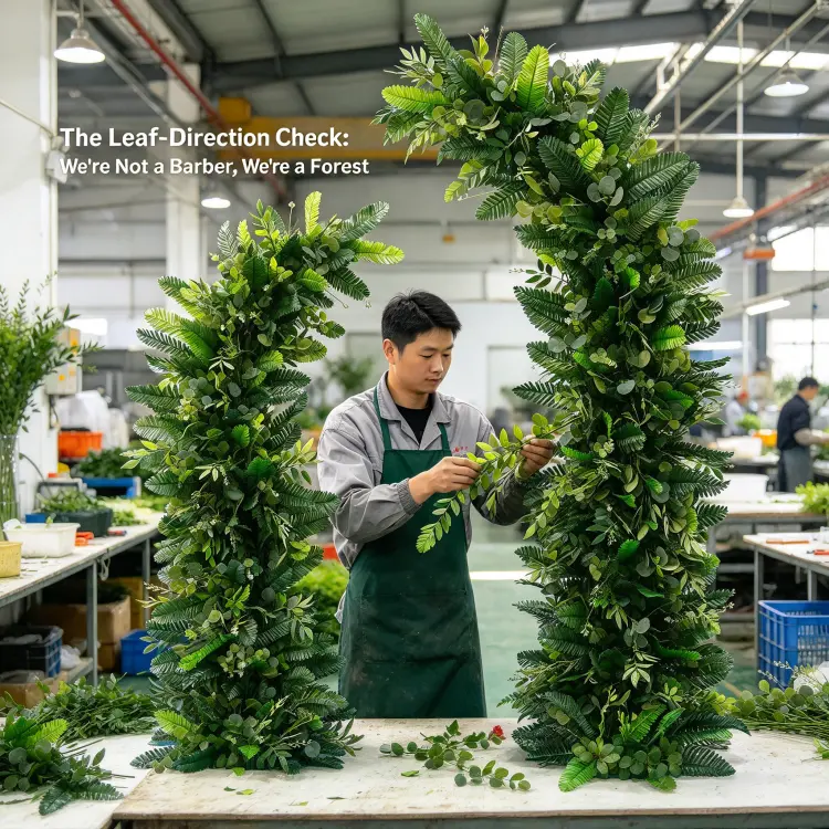 Artisan Botanical Crescent Arch Placing Fern Fronds Natural Leaf Direction Close-Up