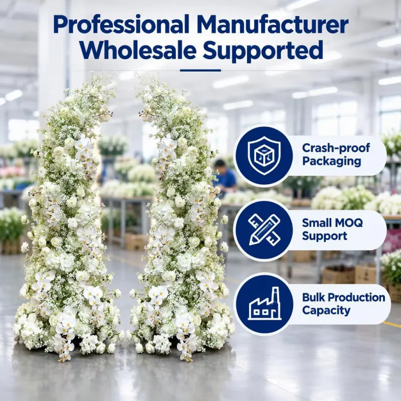 White Phalaenopsis Orchid Crescent Arch – White Rose Baby's Breath Moon Gate