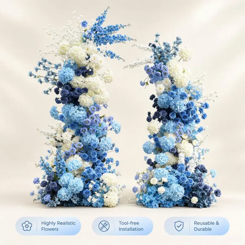 Dusty Blue and White Crescent Arch – Navy Rose Moon Gate Arch