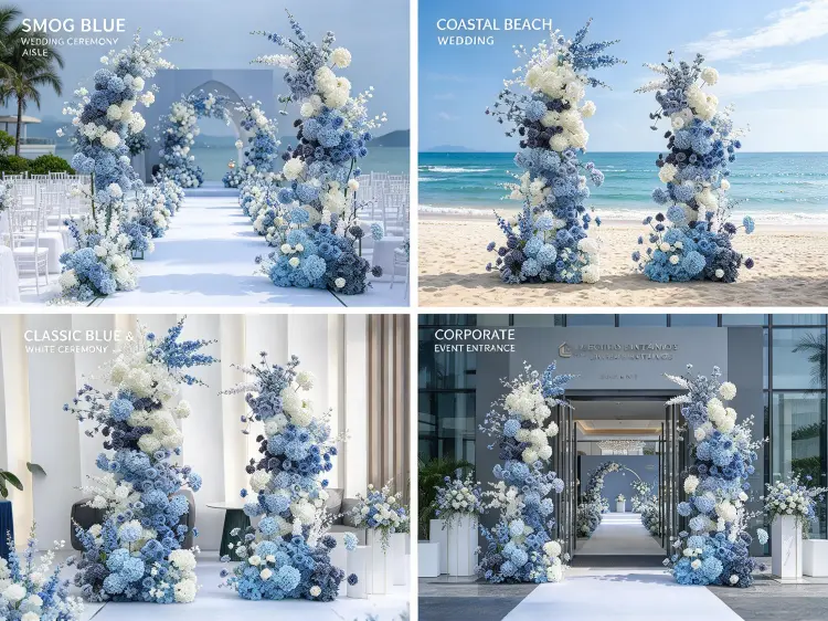 Dusty Blue White Crescent Arch Coastal Wedding Classic Blue Ceremony Corporate Event