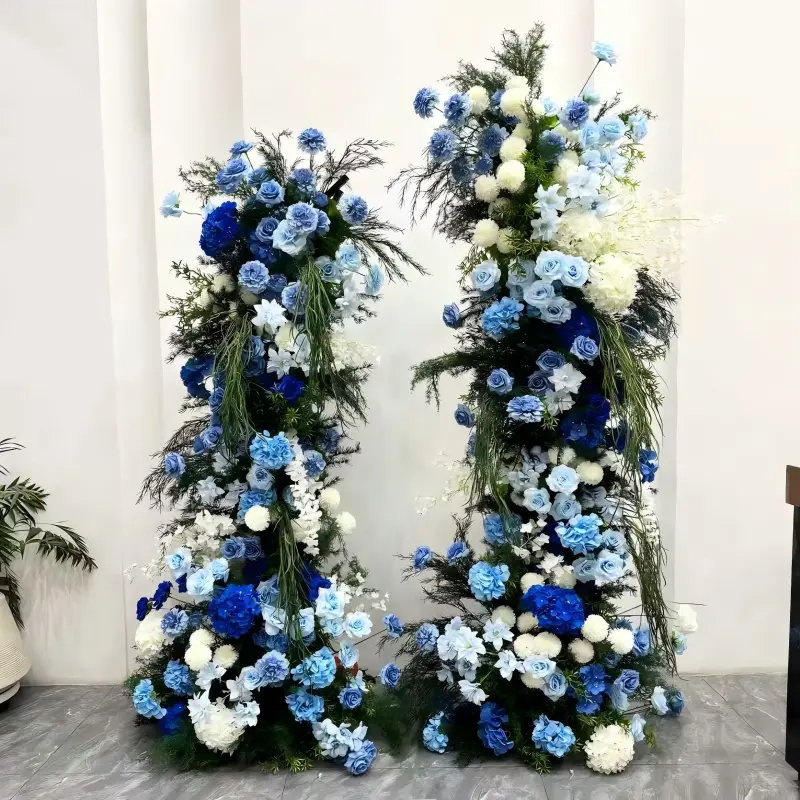 Blue Hydrangea Crescent Arch – Moon Gate Wedding Arch