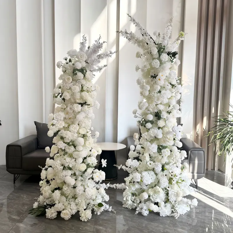 White Rose Delphinium Crescent Arch – Moon Gate Wedding Arch