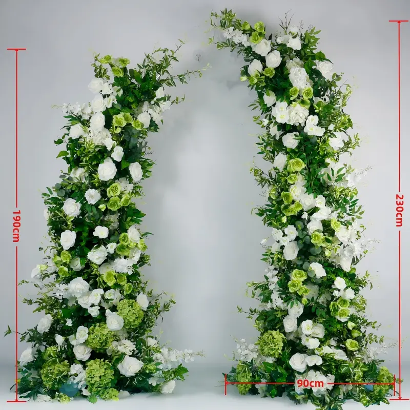 Green Hydrangea Crescent Arch – White Rose Moon Gate Arch