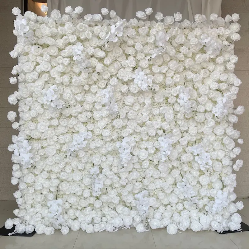 White Flower Wall Decor – Artificial Flower Wall Backdrop with Stand