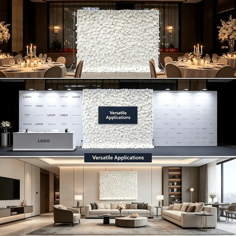 White Flower Wall Decor – Artificial Flower Wall Backdrop with Stand