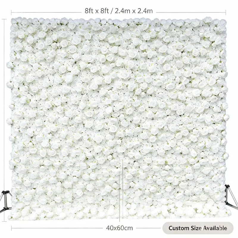 White Flower Wall Decor – Artificial Flower Wall Backdrop with Stand