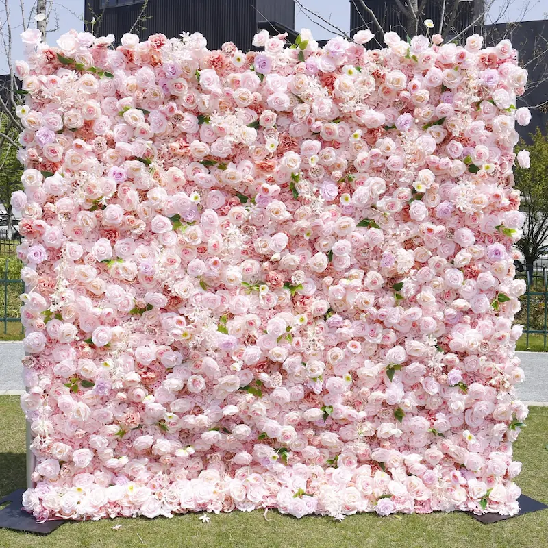 Pink Artificial Flower Wall – 8x8ft Wedding Backdrop